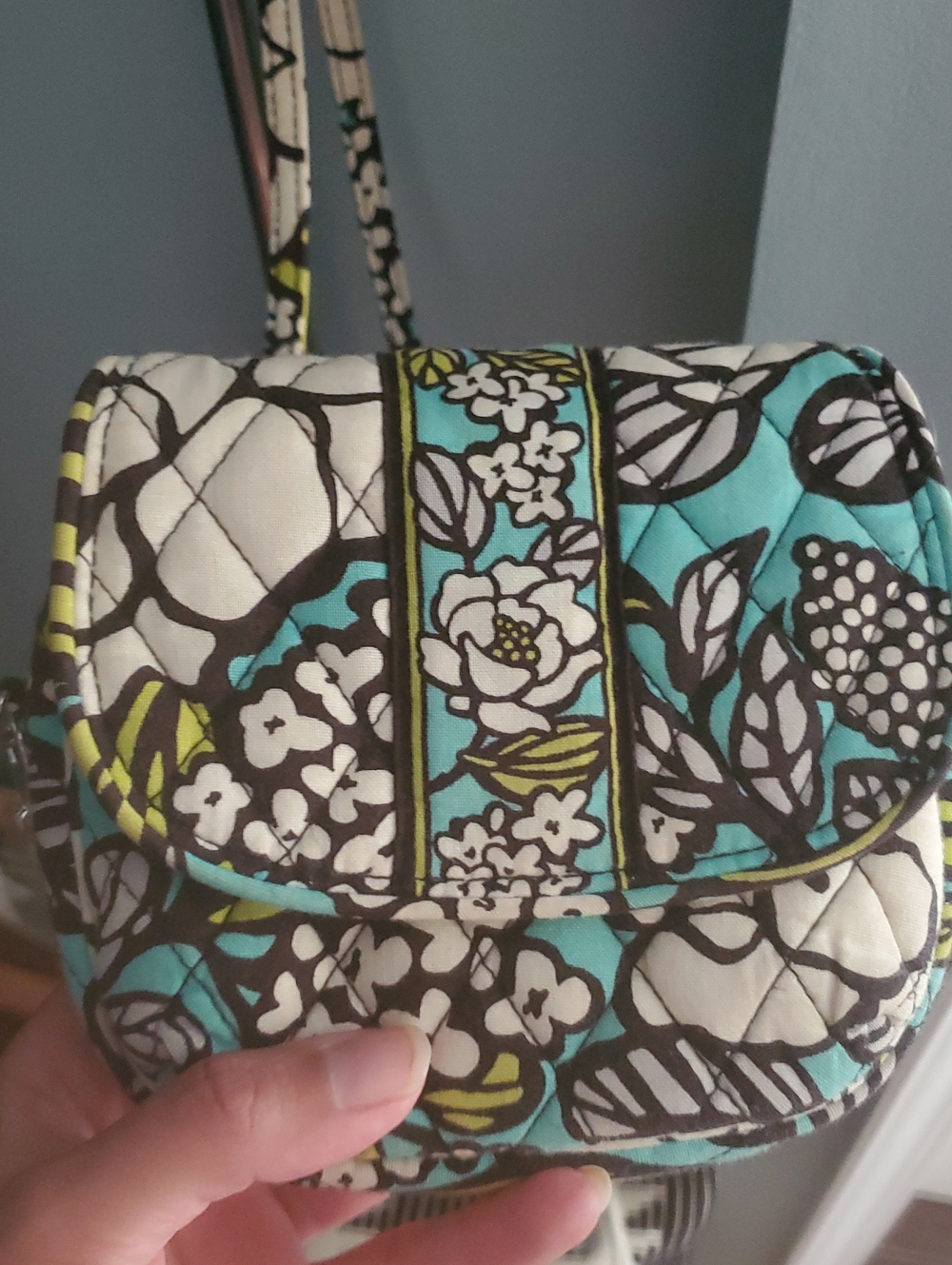 Vera Bradley Quilted Floral Crossbody Bag in Teal and White